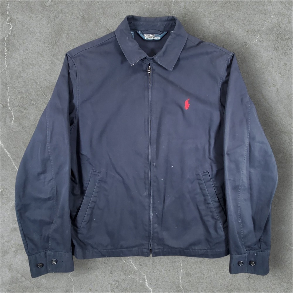 Polo Ralph Lauren Harrington Jacket Mens Large Navy Blue Zip Up Pony Vintage 90s